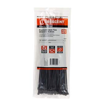 Crescent Cable Ties Black 300mm x 4.8mm - 100 Pack