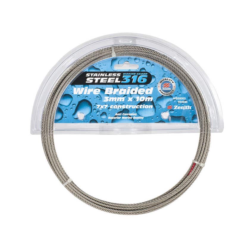 Zenith Wire Rope Stainless Steel 3mm x 10m - 1 Pack