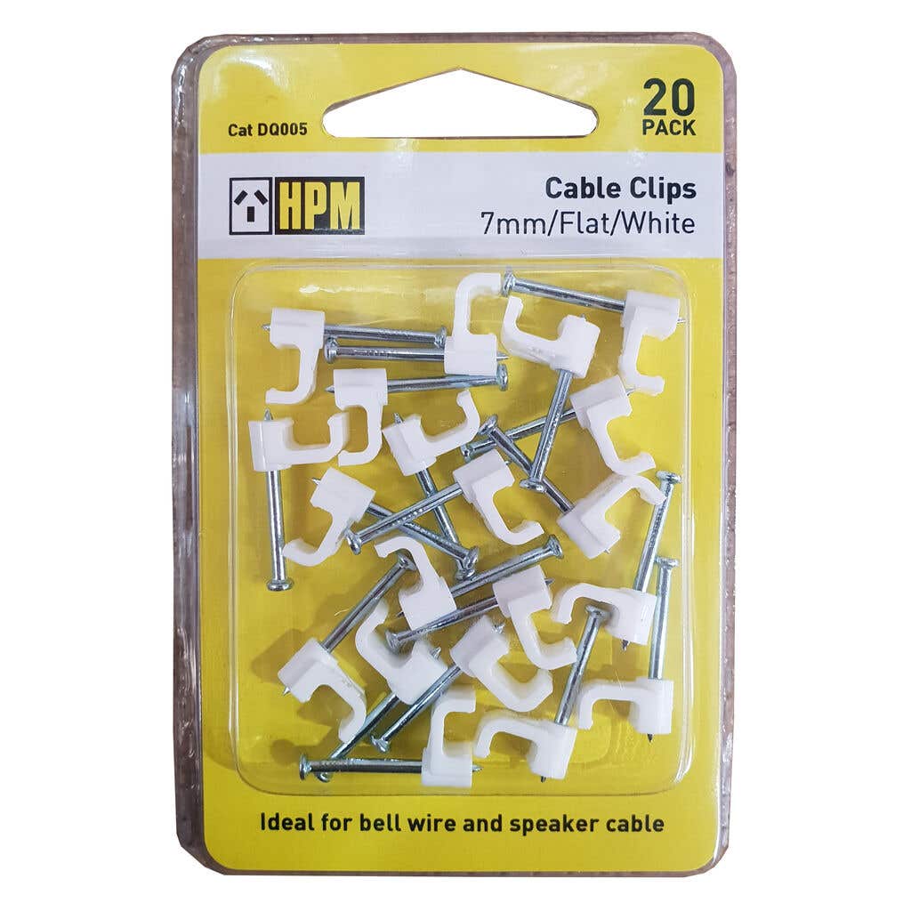 HPM Electrical Cable Clip Flat White 20 pack