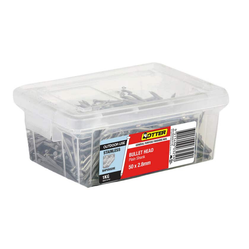 Otter Nail Bullet Head 316 Stainless Steel 50 x 2mm 1kg | Mitre 10 Otter Nail Bullet Head 316 Stainless Steel 50 x 2mm 1kg | Mitre 10