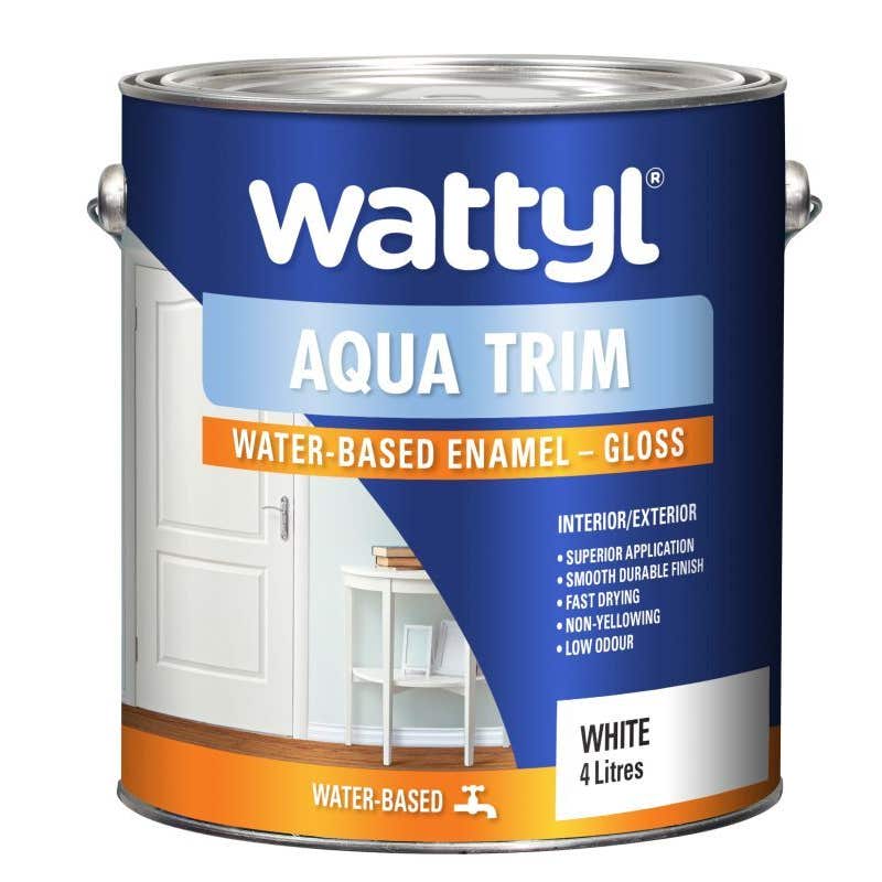 Wattyl Aqua Trim Water Based Enamel  Gloss White 4L