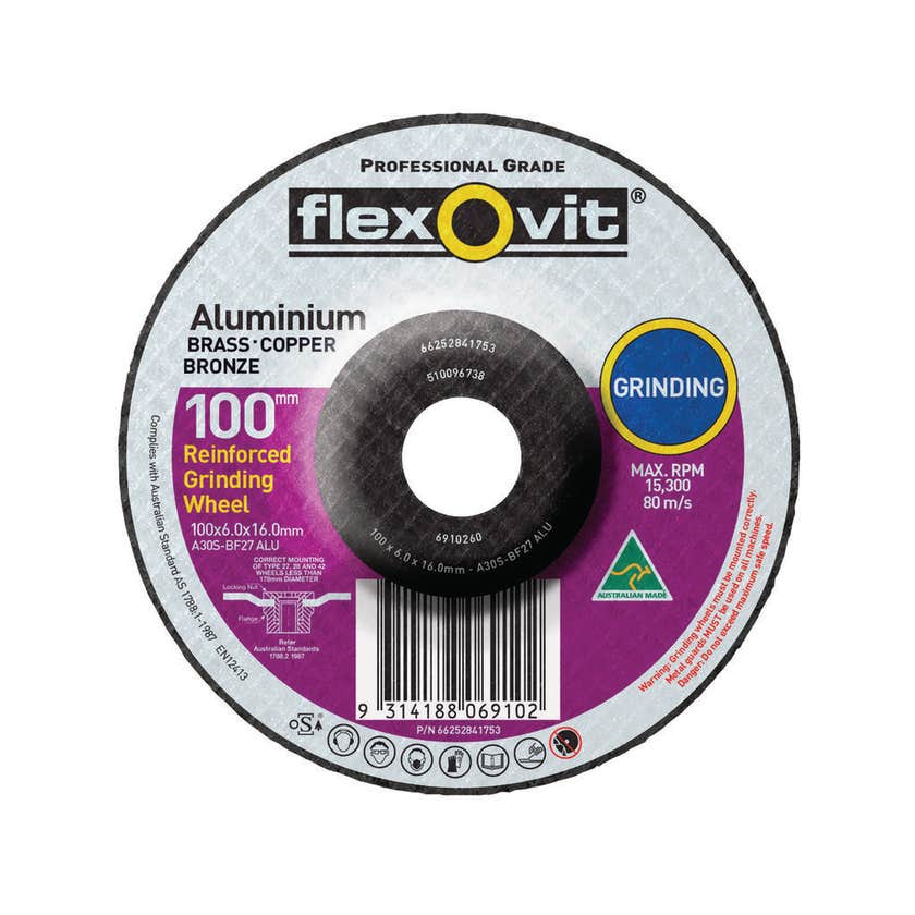 Flexovit Aluminium Grinding Wheel 100 x 6 x 16mm