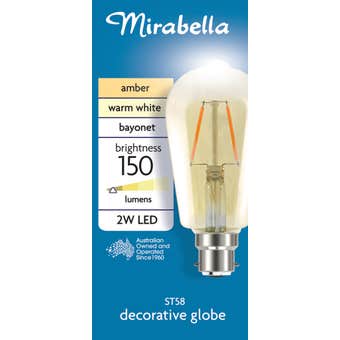 Mirabella LED Tubular Filament Globe ST58 2W BC Amber