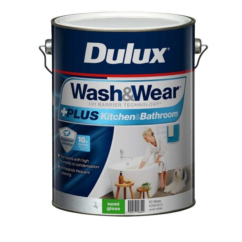 Dulux Wash & Wear +Plus Kitchen & Bathroom Semi Gloss Vivid White 10