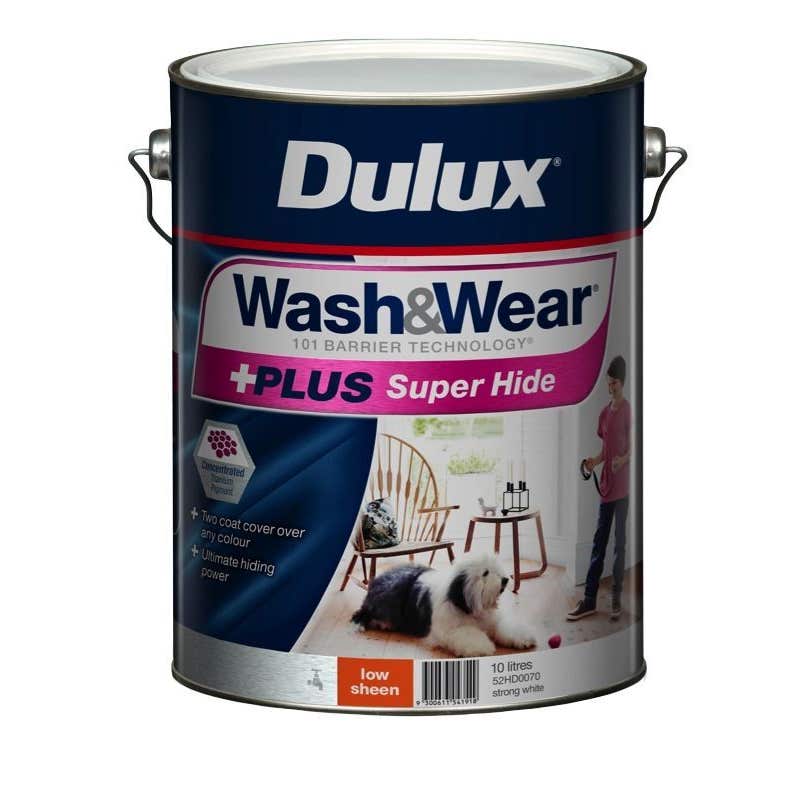 Dulux Wash & Wear +Plus Super Hide Low Sheen Strong White 10L