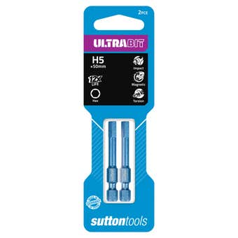 Sutton Tools Ultrabit Screwdriver Bit Hex H5 x 50mm - 2 Pack
