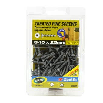 Zenith Screw Treated Pine Tufcote Square Drive 8G x 25mm - 100 Pack