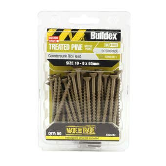Buildex Treated Pine Screw Square Drive Countersunk 10 - 8 x 65mm - 50 Pack