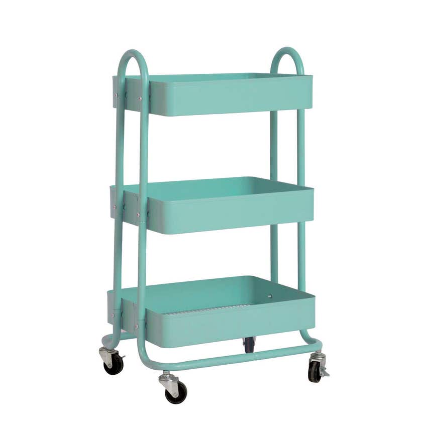 3 Tier Utility Trolley With Handles Turquoise