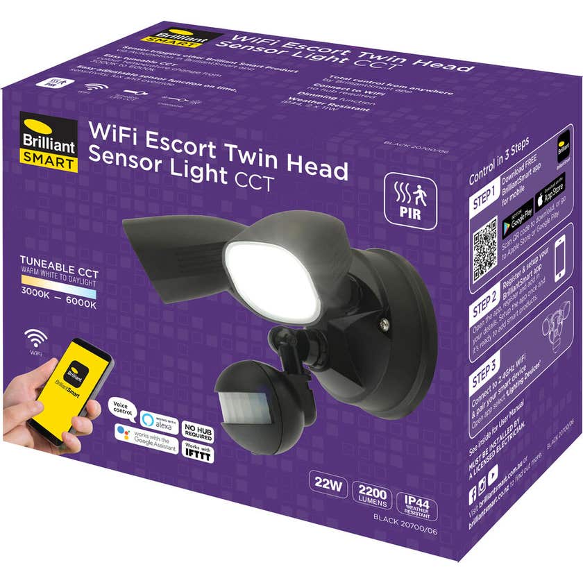BrilliantSmart Wifi Escort Twin Head Sensor Light CCT
