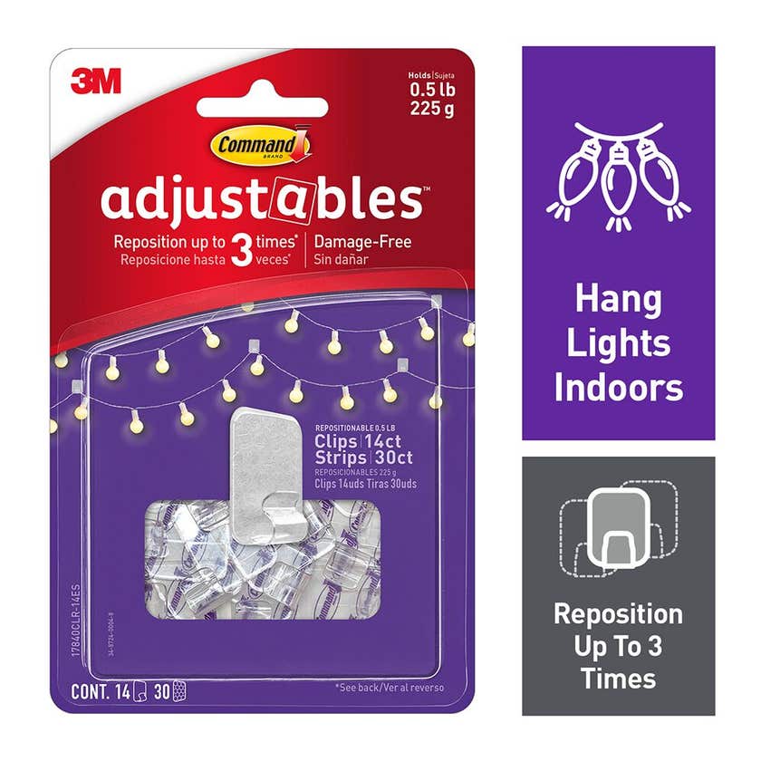 Command Adjustables Repositionable Wall Clips Clear Small - 14 Pack