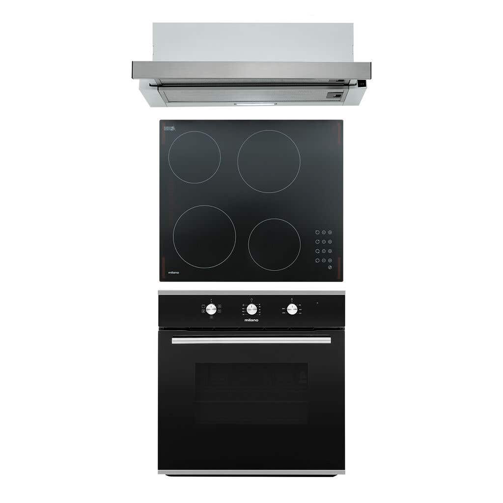 Milano Cooking Pack 5 Function Oven Ceramic Cooktop Pull Out Rangehood 60cm