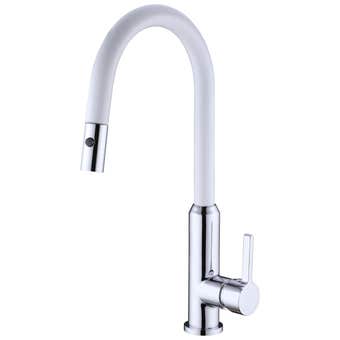 Nero Pearl Pull Out Sink Mixer with Vegie Spray Function Chrome/White