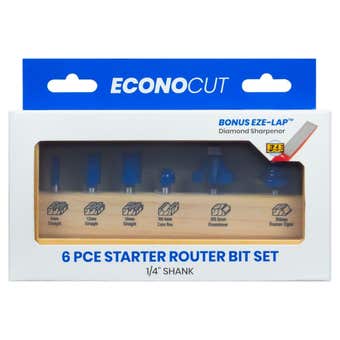 Econocut Starter Router Bit Set with Eze-Lap Sharpener - 6 Piece