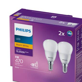 Philips Globe LED Fancy Round 5W SES 470LM Warm White - 2 Pack