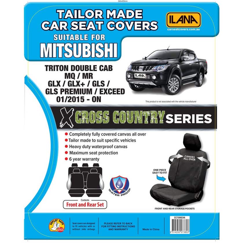 Mitsubishi Triton MQ/MR Front & Rear Pack Cross Country Canvas Charcoal Car Seat Cover
