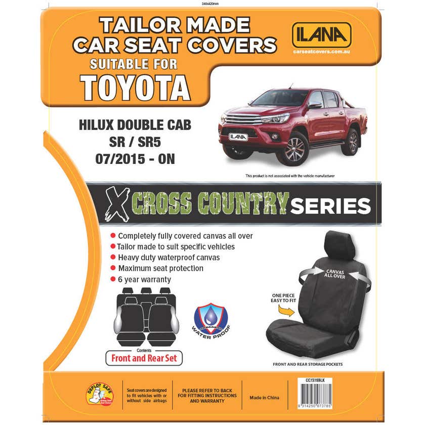Toyota Hilux Dual Cab Front & Rear Pack Cross Country Canvas Black Car Seat Cover