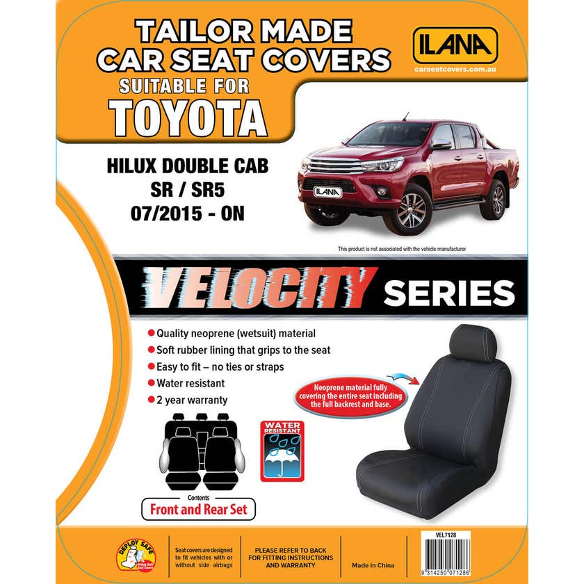 Neoprene Toyota Hilux Dual Cab Front & Rear Pack Velocity Car Seat Cover