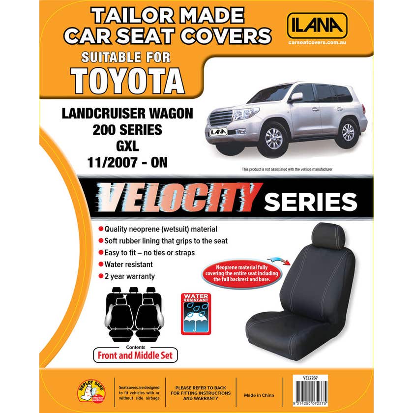 Neoprene Toyota Landcruiser 200 Series Front & Middle Pack Velocity Car Seat Cover