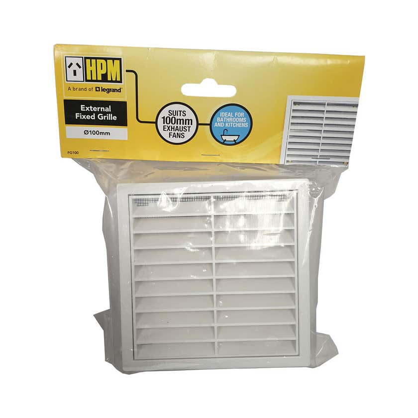 HPM Fixed External Grille White 100mm