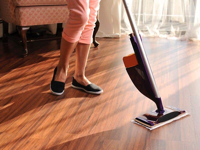  wooden floor being polished 